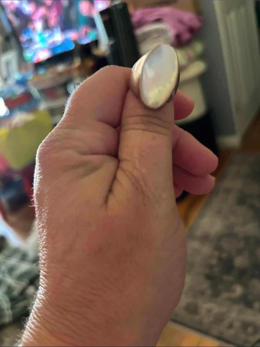 Elegant White Mother-of-Pearl Cabochon Silver Ring - Women Jewelry